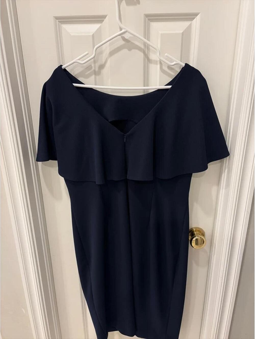 Classic flutter-sleeve navy, sheath dress by Calvin Klein, size 14